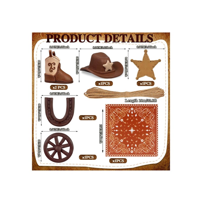 SOLARAE 7PCS Cowboy Cake Decorations, Cowboy Hat and Boot Cake Toppers, Vintage Cowboy Rodeo Cake Topper, Western Cowboy Cowgirl Birthday Baby Shower for Western Theme Party Favors Supplies - Image 2