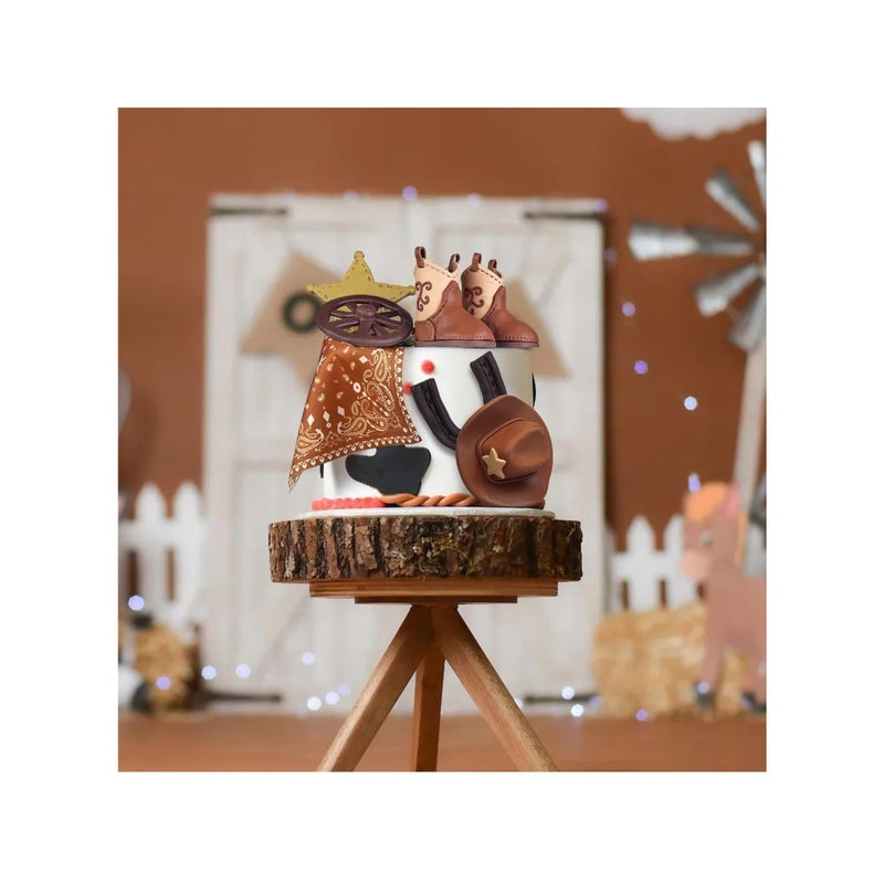 SOLARAE 7PCS Cowboy Cake Decorations, Cowboy Hat and Boot Cake Toppers, Vintage Cowboy Rodeo Cake Topper, Western Cowboy Cowgirl Birthday Baby Shower for Western Theme Party Favors Supplies - Image 3