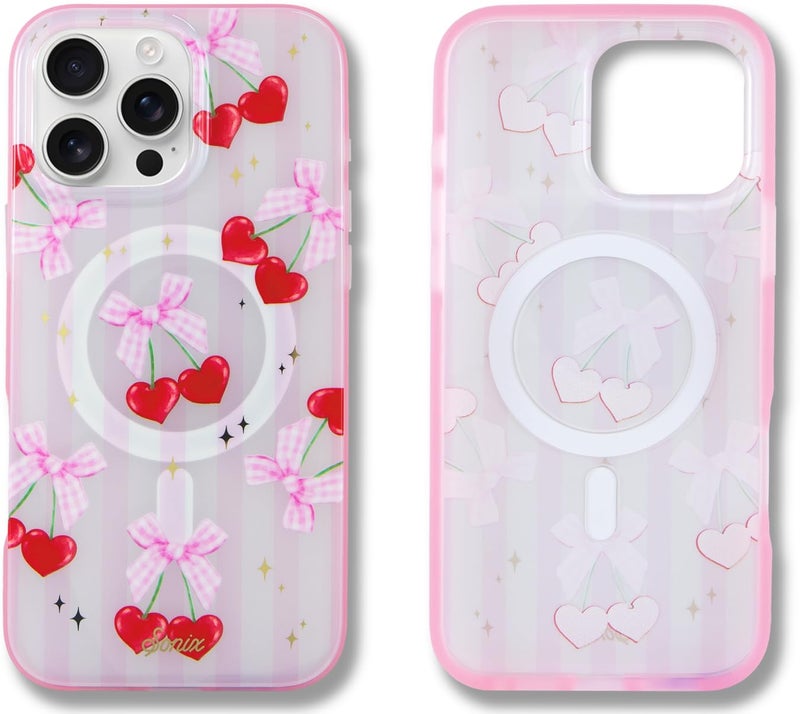 Sonix Phone Case for iPhone 16 Pro Max | Compatible with MagSafe | 10ft Drop Tested | Coquette Cherries - Image 1