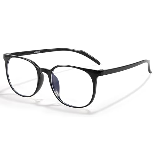 ANRRI Blue Light Blocking Glasses Stylish Round Lightweight Eyeglasses Black Frame Filter Blue Light Computer Game Glasses - Image 1