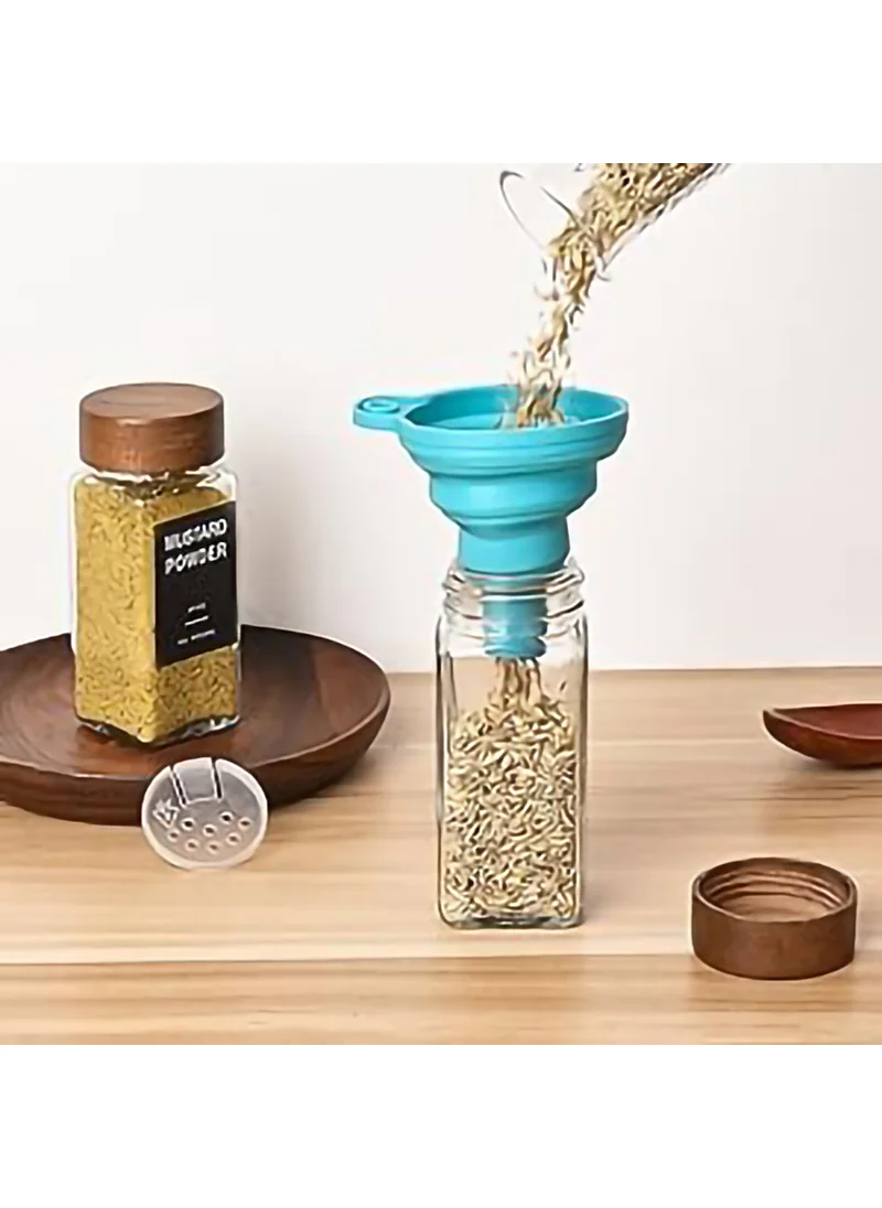 كويزيرا QUESERA 24 Spice Jars with labels and Shaker Lids - Glass - 4 Oz Square Containers with Acacia Wood Lids, Chalk Pen, Funnel Seasoning Jars for Spice Rack