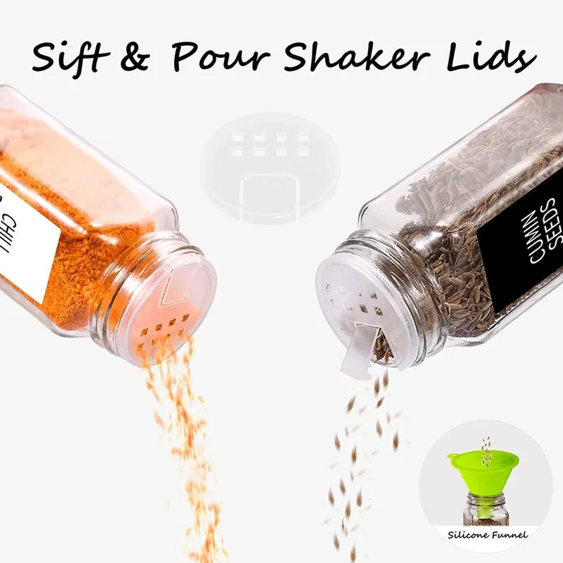 Quesera  QUESERA 24 Spice Jars with labels and Shaker Lids - Glass - 4 Oz Square Containers with Acacia Wood Lids, Chalk Pen, Funnel Seasoning Jars for Spice Rack  | Best Price UAE