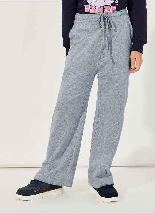 Styli Styli Solid Elastic Waistband Wide Leg Joggers with Drawstring