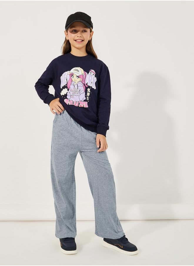 Styli Styli Solid Elastic Waistband Wide Leg Joggers with Drawstring  - Image 2