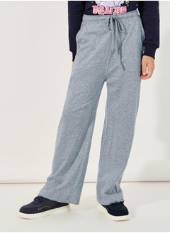 Solid Elastic Waistband Wide Leg Joggers with Drawstring