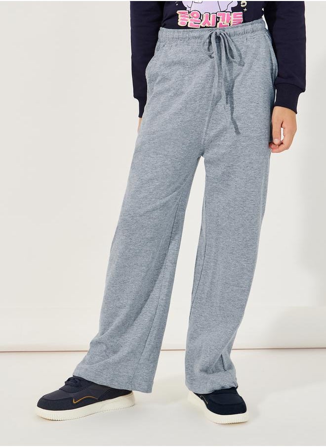 Styli - Solid Elastic Waistband Wide Leg Joggers with Drawstring - Image 1