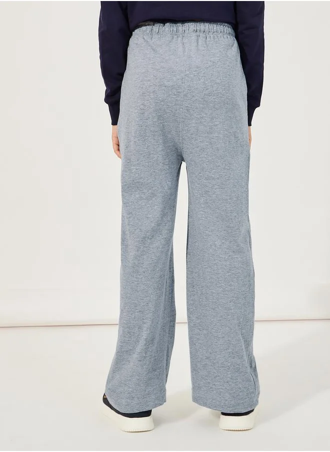 Styli Solid Elastic Waistband Wide Leg Joggers with Drawstring