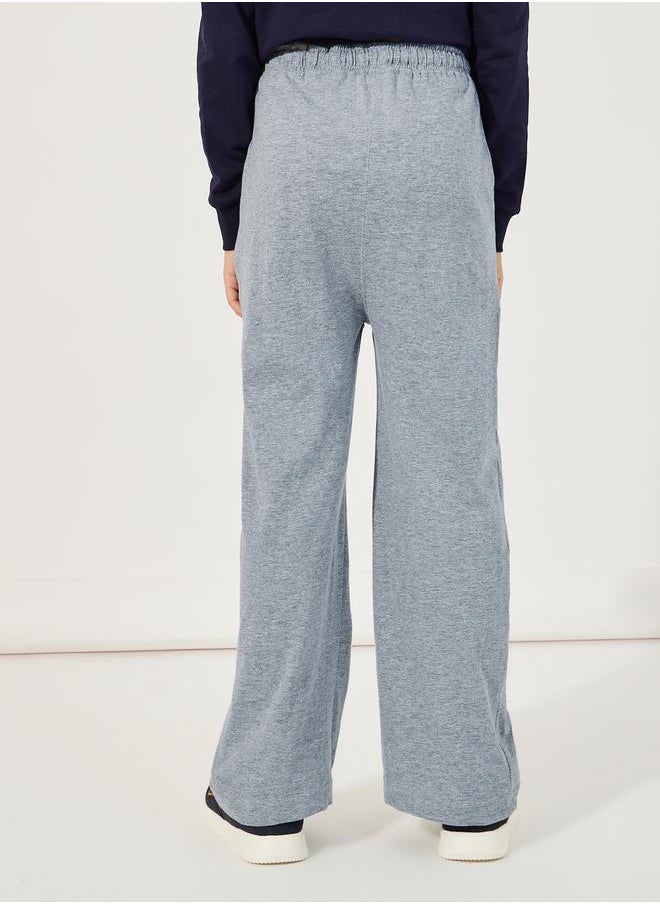 Styli - Solid Elastic Waistband Wide Leg Joggers with Drawstring - Image 1