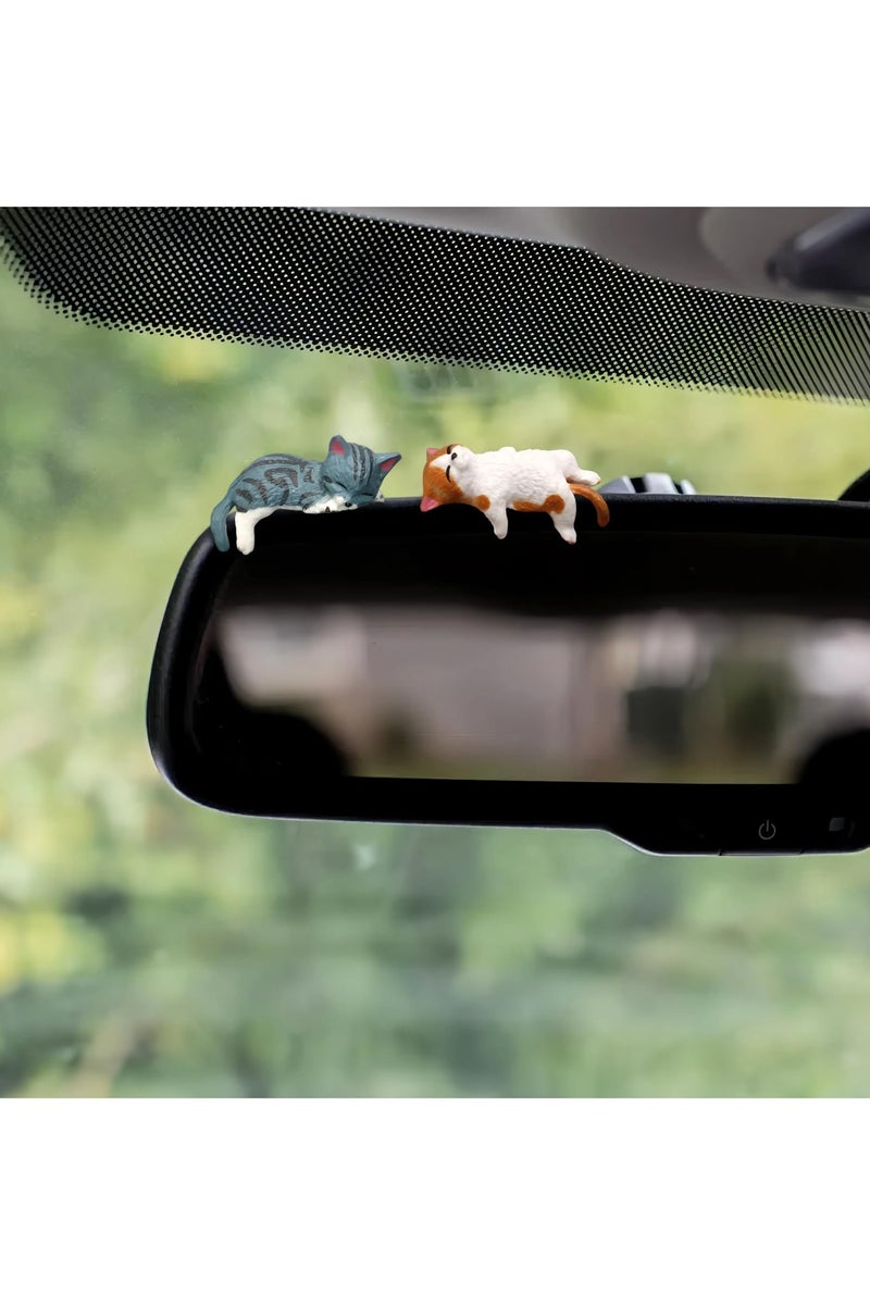 Flushrenic Cat Car Interior Accessories Dashboard Decorations, 5-Piece Set of Cute Car Dashboard Decorations and Rearview Mirror Decorations, Resin Material, Easy to Install, Does Not Obstruct View, Suitable for Decorating Car Dashboards, Rearview Mirrors, Homes, or Offices - Image 3