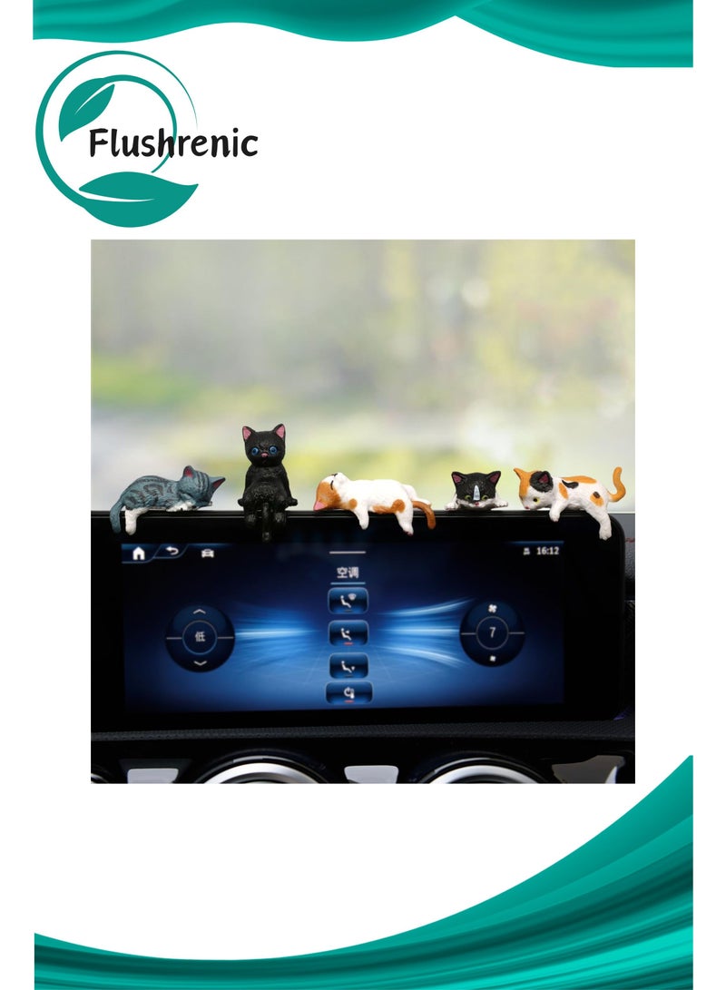 Flushrenic Cat Car Interior Accessories Dashboard Decorations, 5-Piece Set of Cute Car Dashboard Decorations and Rearview Mirror Decorations, Resin Material, Easy to Install, Does Not Obstruct View, Suitable for Decorating Car Dashboards, Rearview Mirrors, Homes, or Offices - Image 1