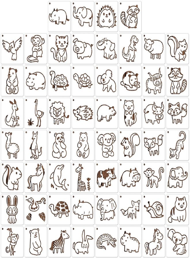 MWOOT 60 Pcs Cute Animals Painting Stencils,Waterproof Drawing Templates for DIY Canvas Fabric Wall Decors Art Set,Reusable Plastic Stencil for Kids Adult DIY Lovers Painting Supplies (7.6x7.6 cm) - Image 1