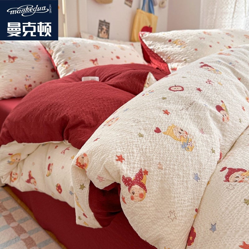 A-level ultra soft double-layer down duvet cover bed sheet set - four piece set bedding bed sheet duvet cover pillow cover - Image 4