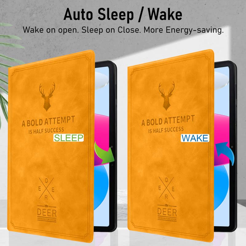 Robustrion Cover for iPad 11th Generation (A16) / 10th Generation Cover Case (2025/2022), Deer Pattern Flip Case Cover for iPad 11th Gen 11 inch / 10th Gen 10.9 inch [Auto Sleep Wake] - Yellow - Image 2
