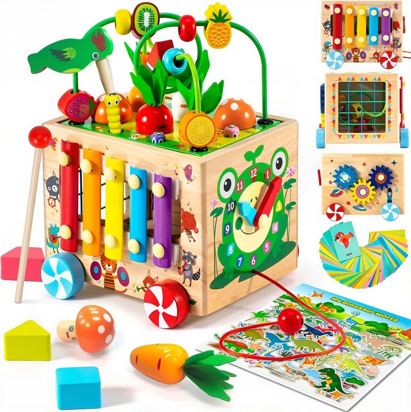 EDUTREE Wooden Activity Cube, 9-in-1 Montessori Toys for 1 2 3 Years Old Toddlers,Educational Learning & Developmental Sensory Toy, First Birthday Gift for Baby Boys Girls - Image 1