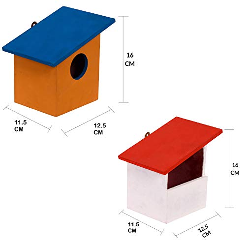 Cket Bird House Combo Wooden for Sparrow, Kingfisher Bird Nest for Balcony Water Resistant Wooden with Hanging and Wall Patch (Red-Blue) (Pack of 2) - Image 4