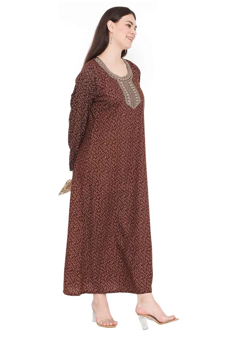 HANA & SARA LONG VISCOSE KAFTAN WITH SMALL PRINT AND THREAD EMBROIDERY CASUAL ARABIC FARASHA JALABIYA DRESS