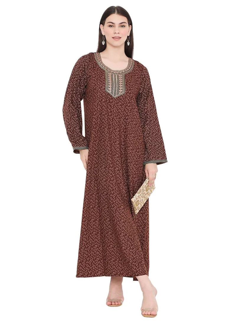 HANA & SARA LONG VISCOSE KAFTAN WITH SMALL PRINT AND THREAD EMBROIDERY CASUAL ARABIC FARASHA JALABIYA DRESS