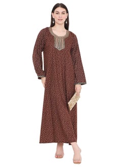 HANA & SARA LONG VISCOSE KAFTAN WITH SMALL PRINT AND THREAD EMBROIDERY CASUAL ARABIC FARASHA JALABIYA DRESS  - Image 1