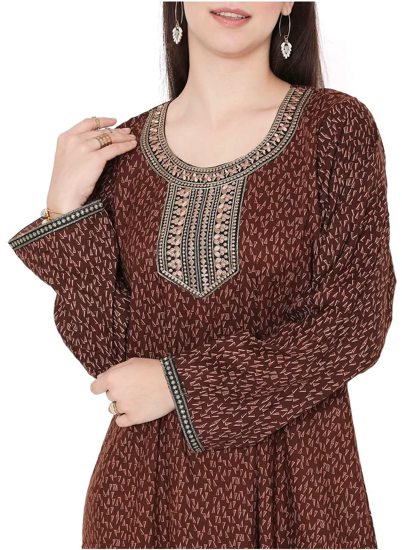 HANA & SARA LONG VISCOSE KAFTAN WITH SMALL PRINT AND THREAD EMBROIDERY CASUAL ARABIC FARASHA JALABIYA DRESS