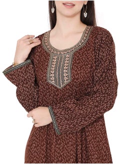 HANA & SARA LONG VISCOSE KAFTAN WITH SMALL PRINT AND THREAD EMBROIDERY CASUAL ARABIC FARASHA JALABIYA DRESS  - Image 3
