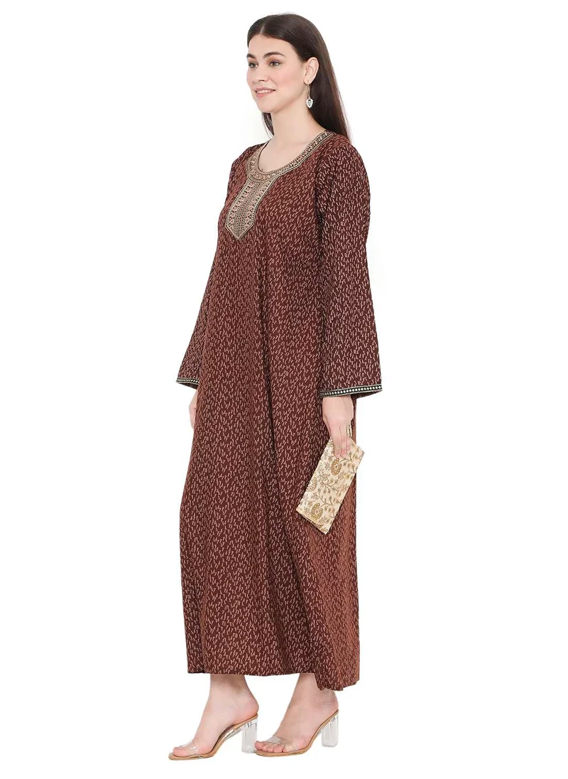 HANA & SARA LONG VISCOSE KAFTAN WITH SMALL PRINT AND THREAD EMBROIDERY CASUAL ARABIC FARASHA JALABIYA DRESS