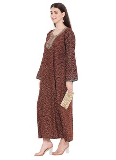 HANA & SARA LONG VISCOSE KAFTAN WITH SMALL PRINT AND THREAD EMBROIDERY CASUAL ARABIC FARASHA JALABIYA DRESS  - Image 4
