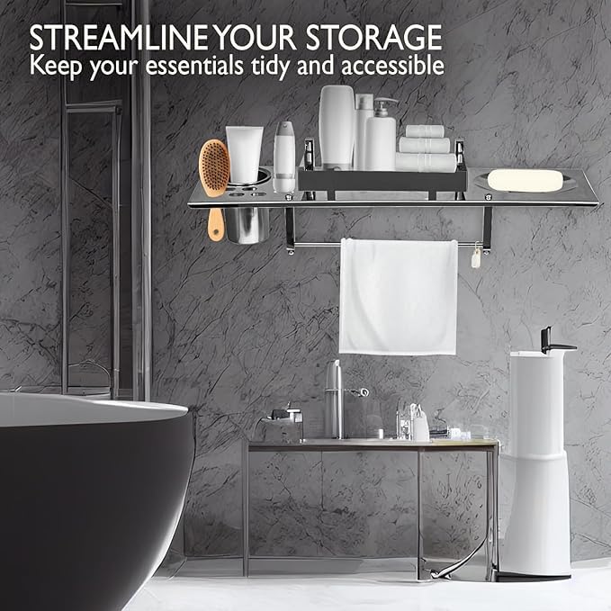 Pivalo 4 in 1 304 Grade Stainless Steel Bathroom Shelf Multipurpose Home Accessories Organizer Set Corner Wall Mount Rack with Mirror Finish Holder for Towel Soap & Toothbrush (Pack of 1) - Image 5