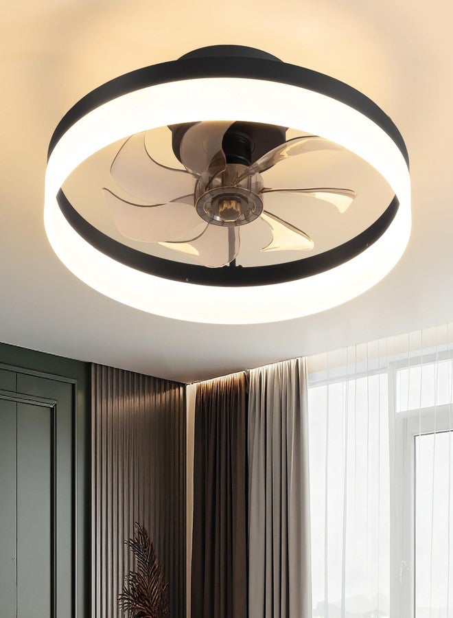 PUSU 15.8" Low Profile LED Ceiling Fans with Light, Reversible Flush Mount with Remote and 6 Winds Speeds Fan Lighting, 3 Colors Dimmable for Bedroom, Garage, Kids, Dinning Room, Kitchen (Black) - Image 1