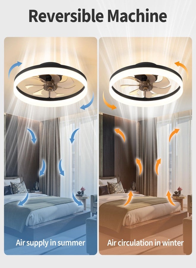 PUSU 15.8" Low Profile LED Ceiling Fans with Light, Reversible Flush Mount with Remote and 6 Winds Speeds Fan Lighting, 3 Colors Dimmable for Bedroom, Garage, Kids, Dinning Room, Kitchen (Black) - Image 3