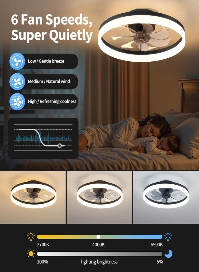 PUSU 15.8" Low Profile LED Ceiling Fans with Light, Reversible Flush Mount with Remote and 6 Winds Speeds Fan Lighting, 3 Colors Dimmable for Bedroom, Garage, Kids, Dinning Room, Kitchen (Black) - Image 4
