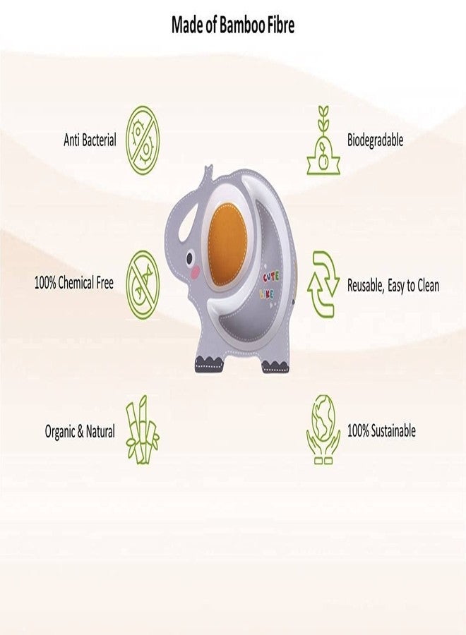 Vroxy طبق طعام مقسم من Vroxy، مناسب للأطفال الرضع والصغار، يتضمن وعاءً وكوباً وشوكة وملعقة لإطعام الأطفال، مصنوع من ألياف الخيزران، آمن للغسل في غسالة الصحون (على شكل فيل). - Image 3