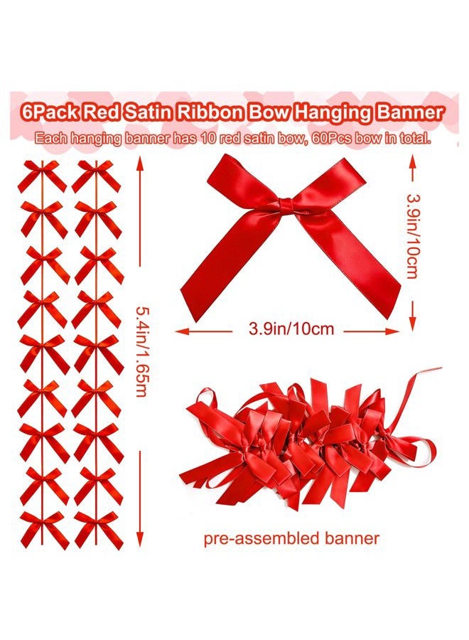 Haptda Red Ribbon Bow Hanging Garland for Baby Shower Red Bow Party Decorations Girls Bow Birthday Decoration Wedding Valentine's Day Mother's Day Party Room Décor 6pcs - Image 3