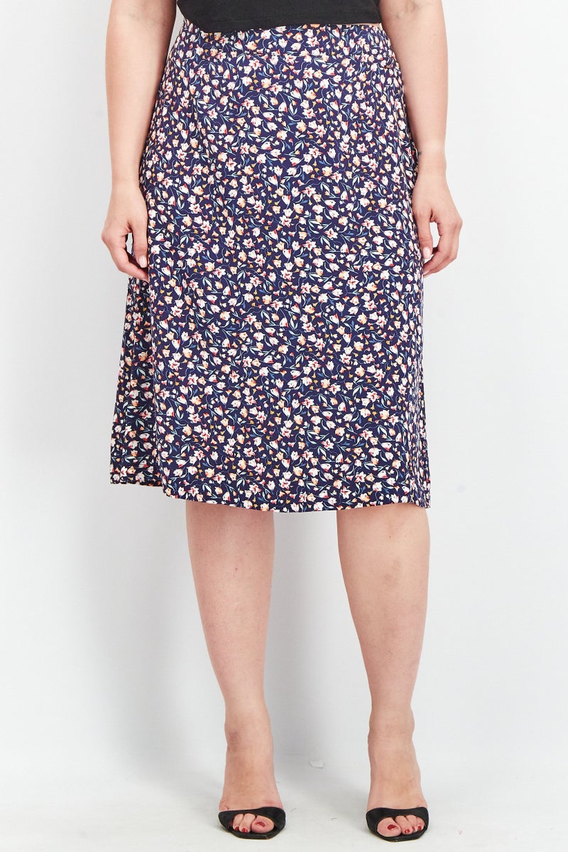 MEXX تنورة ميدي مزخرفة بالزهور للنساء، كحلي - Image 1