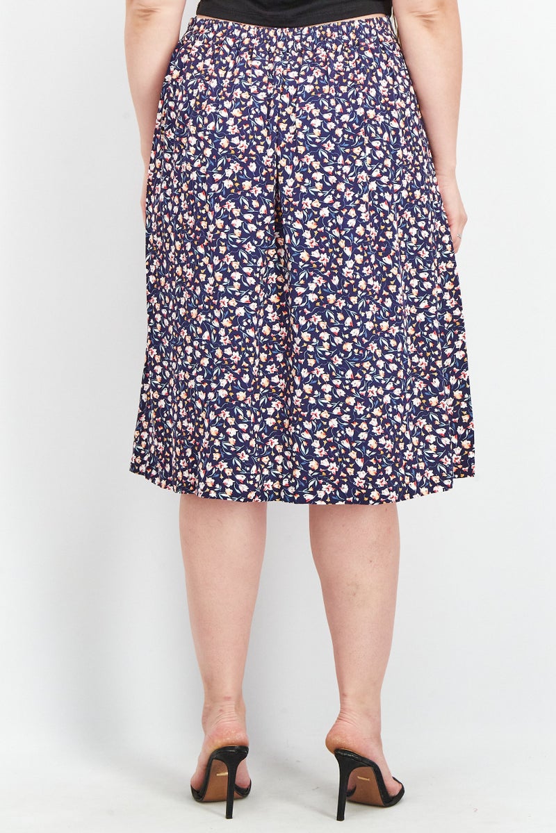 MEXX تنورة ميدي مزخرفة بالزهور للنساء، كحلي - Image 3