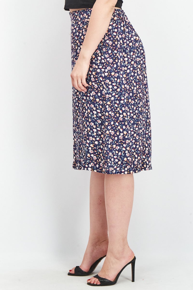 MEXX تنورة ميدي مزخرفة بالزهور للنساء، كحلي - Image 2