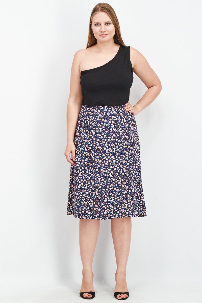 MEXX تنورة ميدي مزخرفة بالزهور للنساء، كحلي - Image 4