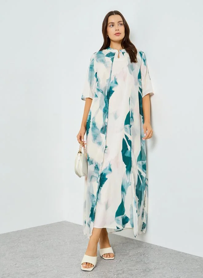 Take Two Green Printed Short Sleeve A-Line Maxi Dress