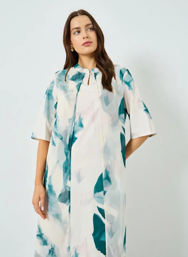 Take Two Green Printed Short Sleeve A-Line Maxi Dress
