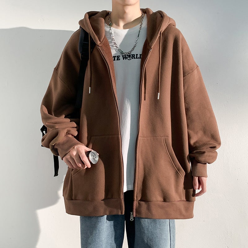 2022 Autumn Winter Mens Hooded Cardigan Sweatshirt Casual Loose Fit Zip-Up Jacket Dark gray  - Image 2