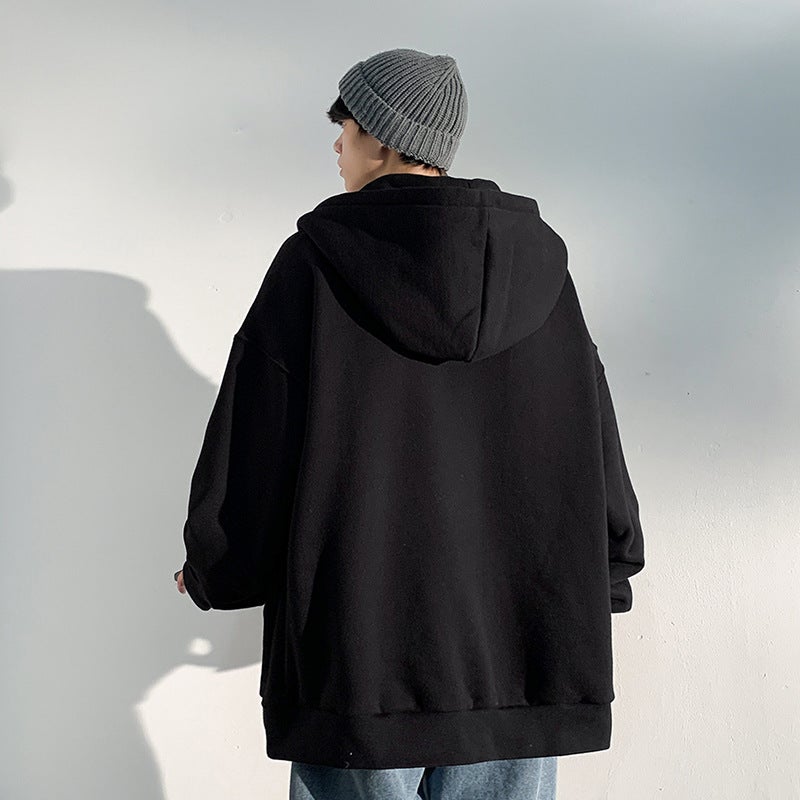 2022 Autumn Winter Mens Hooded Cardigan Sweatshirt Casual Loose Fit Zip-Up Jacket Dark gray  - Image 5