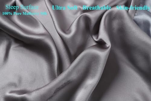 Knlpruhk شريحة سرير من الحرير 17" × 33" (100% حرير توت نقي) – جيب عميق 4" (ساتان) - ألياف عالية الجودة 19 مومي 6A لشعر الأطفال لوسائد/مراتب على شكل ساعة رملية، بيضاوي، مستطيل رمادي - Image 2