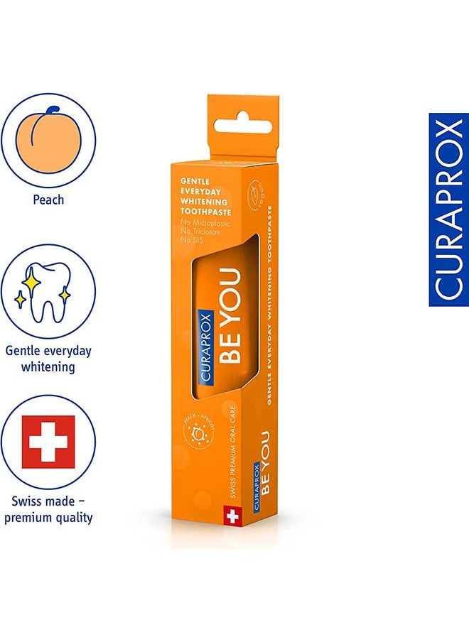 CURAPROX - معجون أسنان كورابروكس بي يو بالخوخ + المشمش برتقالي 60 مل - معجون أسنان لطيف للتبييض اليومي - خالٍ من كبريتات الصوديوم الصوديوم، وخالي من البلاستيك الدقيق، وخالي من التريكلوسان، ومعجون أسنان بالفلورايد - Image 1