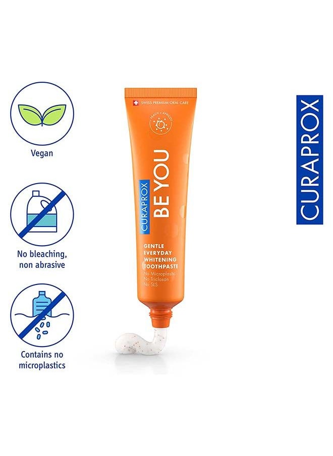 CURAPROX - معجون أسنان كورابروكس بي يو بالخوخ + المشمش برتقالي 60 مل - معجون أسنان لطيف للتبييض اليومي - خالٍ من كبريتات الصوديوم الصوديوم، وخالي من البلاستيك الدقيق، وخالي من التريكلوسان، ومعجون أسنان بالفلورايد - Image 1