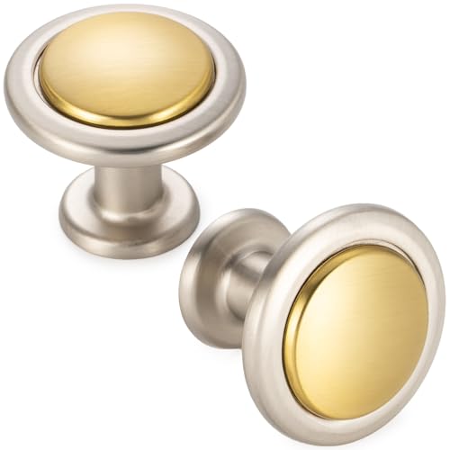 KOOFIZO 30 Pack Gold and Nickel Kitchen Cabinet Knobs Brushed Gold and Silver Drawer Knobs 1960 Round Single Hole Cabinet Pulls for Cabinets Drawers Dresser Cupboard Bedroom Bathroom - Image 1