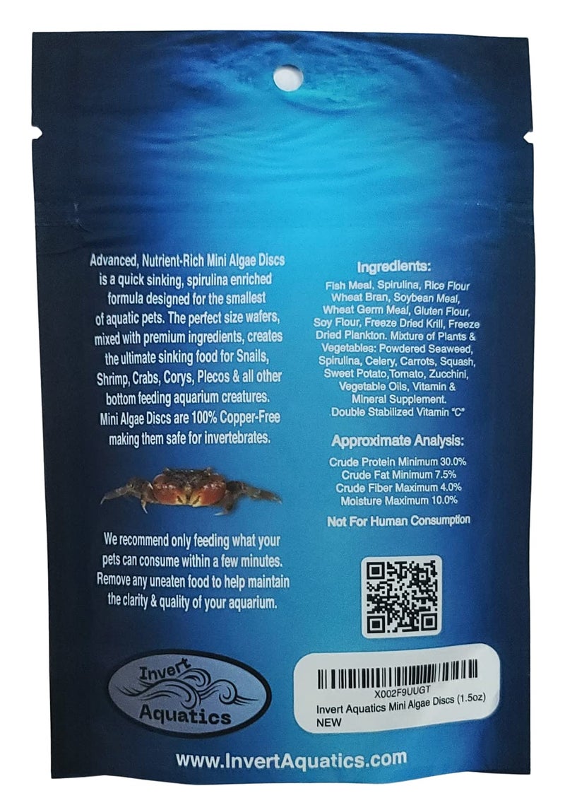 Invert Aquatics Mini Algae Discs - Sinking Diet for Snails, Shrimp & Bottom Feeding Fish (1.5oz (42,5g)) - Image 2