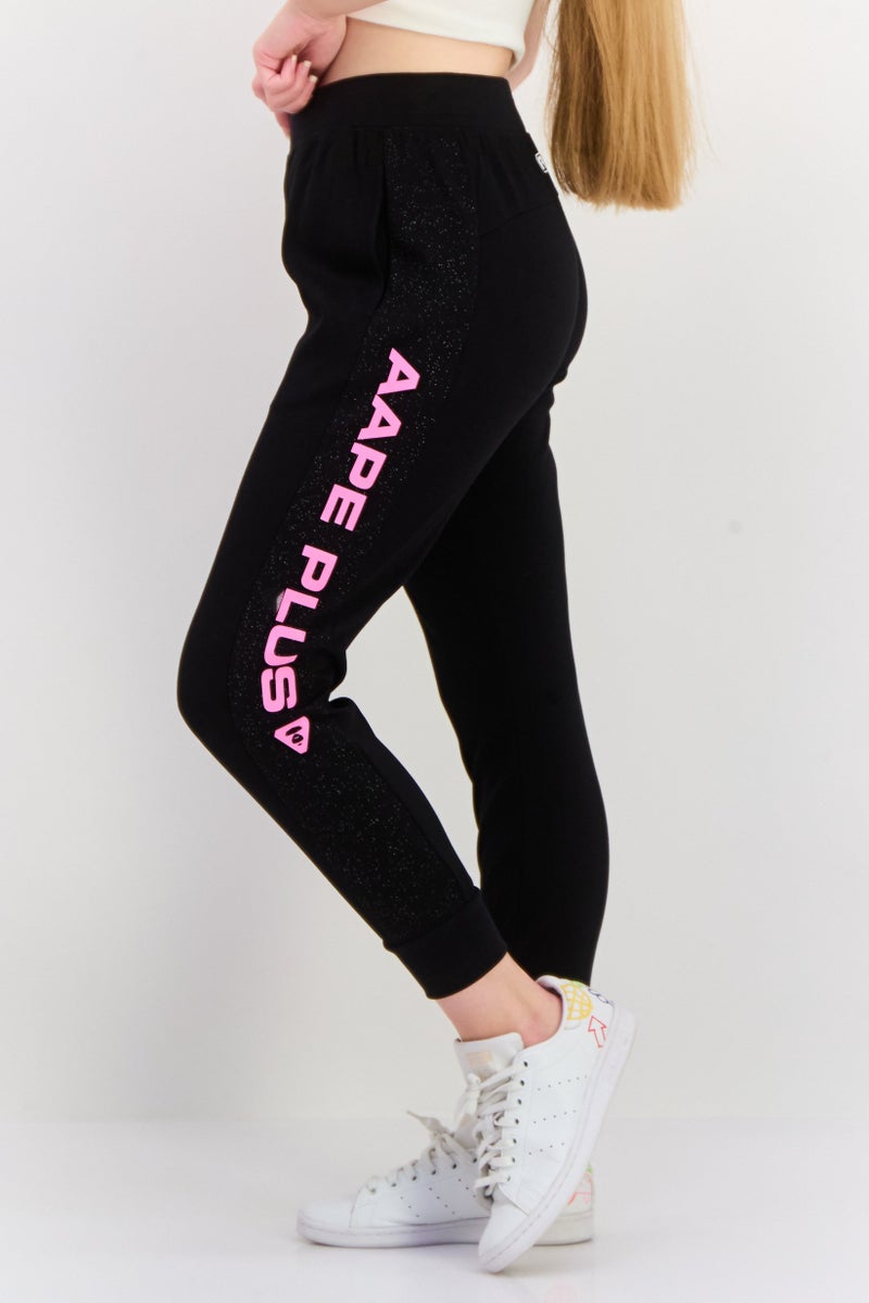 Aape By A Bathing Ape Women Regular Fit Brand Logo Jogger Pants, Black - Image 3