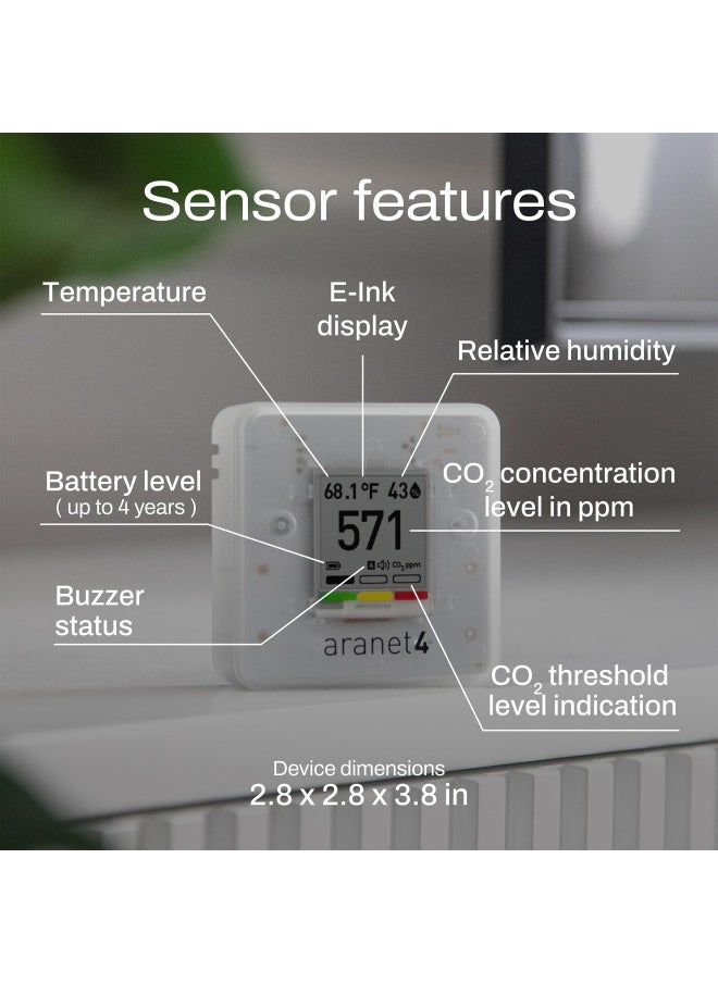 SAF - Aranet4 Home Wireless Indoor Air Quality Monitor For Office Or School Co2 Temperature Humidity And More Portable Battery Powered E Ink Screen App For Configuration And Data History - Image 1