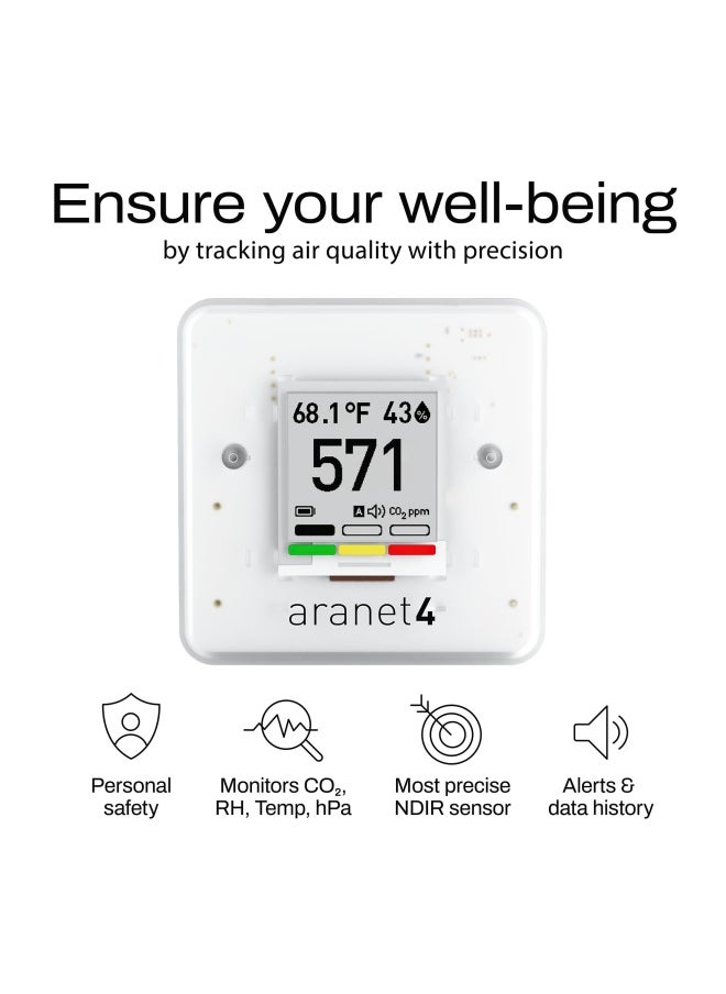 SAF - Aranet4 Home Wireless Indoor Air Quality Monitor For Office Or School Co2 Temperature Humidity And More Portable Battery Powered E Ink Screen App For Configuration And Data History - Image 1