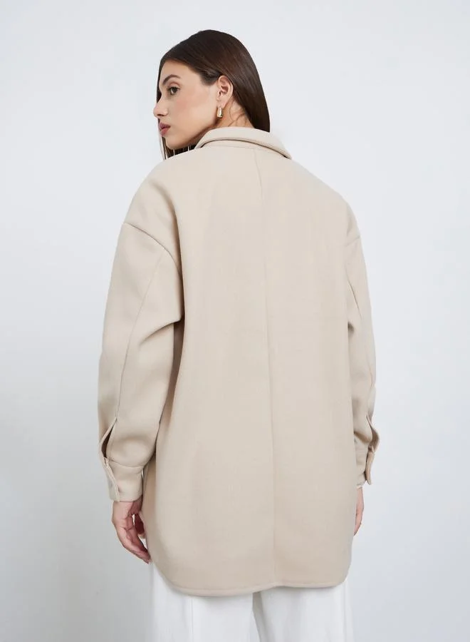 Styli Styli Beige Oversized Longline Shacket