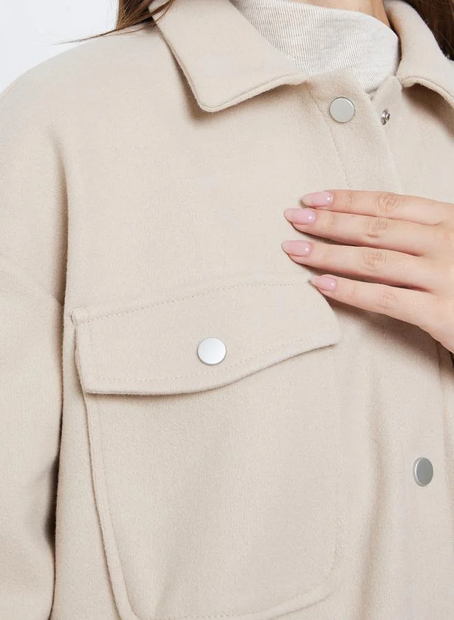 Styli Styli Beige Oversized Longline Shacket
